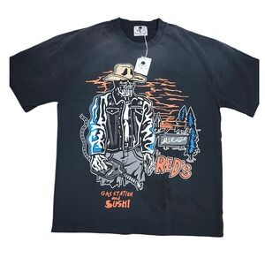 Warren Lotas Reds Gas Station Sushi Graphic‎ T Shirt Mens Black Graphic Tee XL